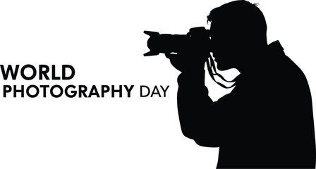 Silhouette of a photographer taking a picture with a camera, celebrating world photography day