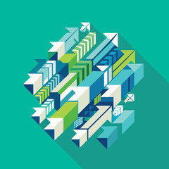 Geometric Arrows Pointing Upward in a Cluster on Teal Background direction growth