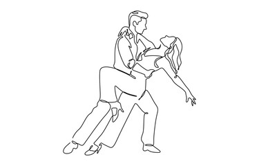 Single one line drawing happy cute married man and woman dancing on the floor at party park love concept. Isolated on transparent background
