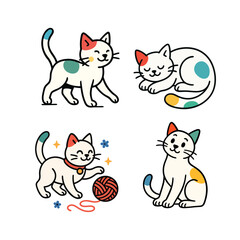 Cute Playful Cats Set – Colorful Outline Illustration