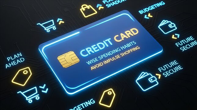 Credit card concept, focusing on wise spending habits and avoiding future financial problems. Suitable for marketing or business purposes