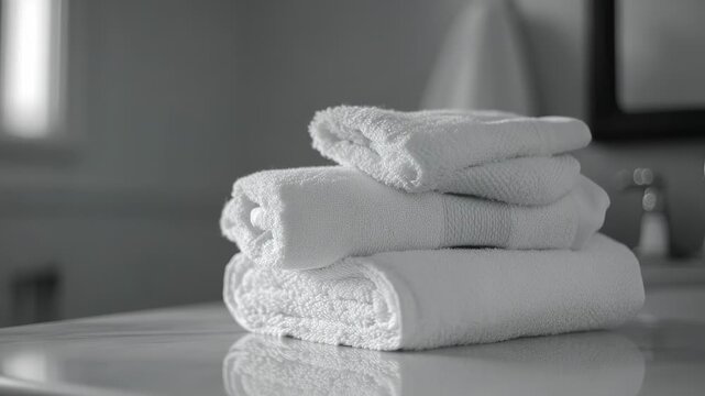 Video A stack of clean white towels resting on top of a countertop