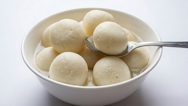 Rasgulla, a popular indian sweet cheese dumpling dessert in syrup