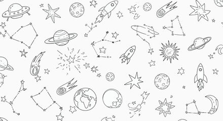 Seamless vector pattern of hand drawn space doodles for kids design and creative ideas