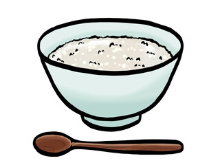おかゆのイラスト （筆タッチ） シンプル 木製スプーン / Plain Rice Porridge (Brush Style)