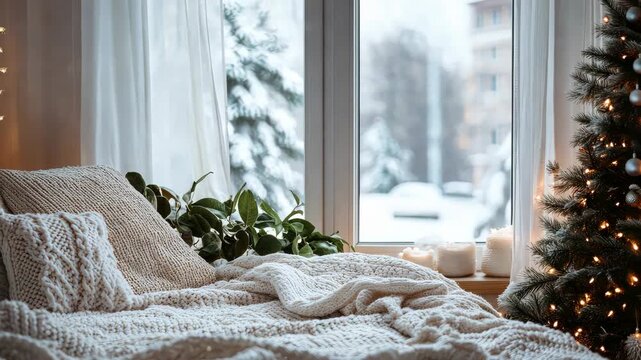 Stylish bedroom with a large bed. Selective focus. dizain.