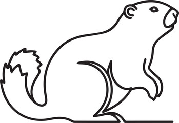 Fototapeta premium Simple outline drawing of a groundhog standing on a white background