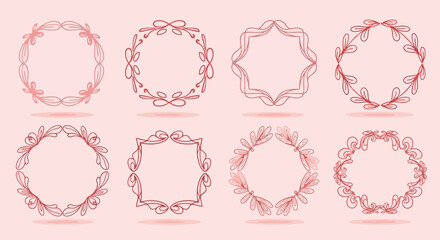 Set of eight stylish decorative hand-drawn frames, creating elegant and captivating designs