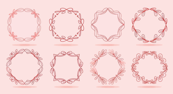 Set of eight stylish decorative hand-drawn frames, creating elegant and captivating designs