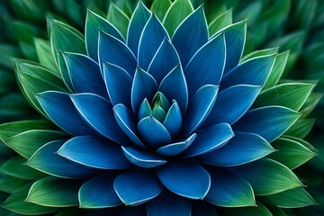 Succulent plant displaying vibrant blue and green leaves pattern