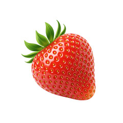 Perfect Red Strawberry Isolated on Black Background Detailed Close Up Shot with Green Leaves and Small Seeds