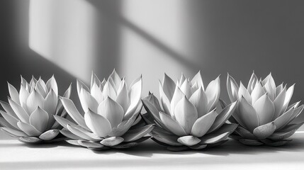 Four grayscale succulents in soft light
