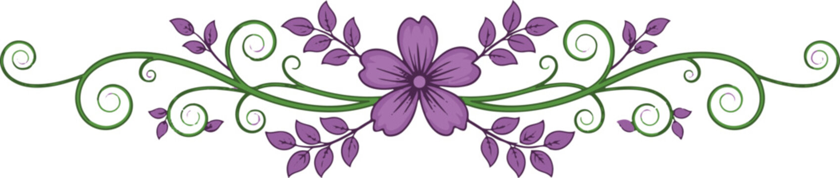 Purple Flower and Green Swirls Border Design floral