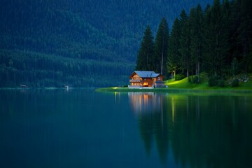 Cozy Lakeside Cabin at Twilight - Alpine Serenity - Mountain Retreat