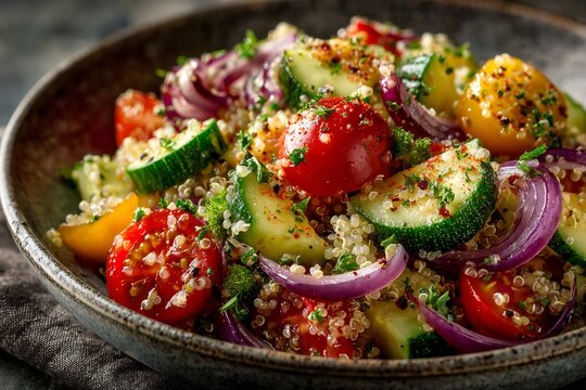 Healthy quinoa salad with fresh vegetables and herbs