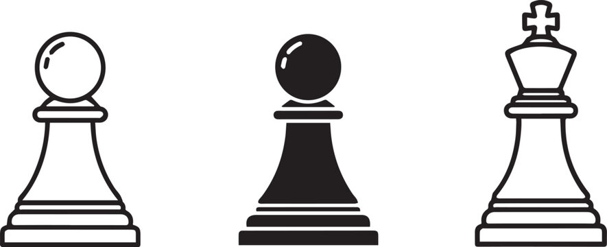 Two Black Pawns And One King Chess Pieces On White