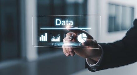 Man accessing data analytics dashboard with modern interface for business insights