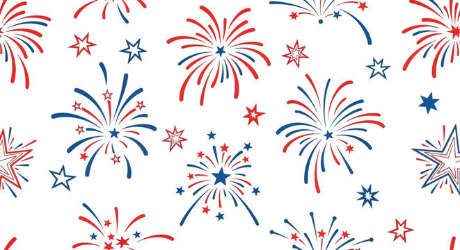 Festive fireworks pattern with stars. Seamless background for holiday celebration design