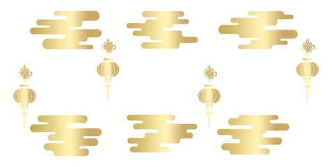 Luxury oriental clouds icon set with lantern for Chinese new year