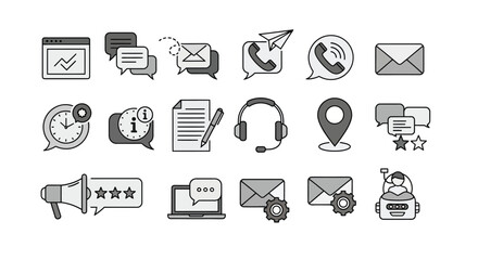 Communication Icons Set Email, Chat Bubbles, and Support Elements in a Modern Style