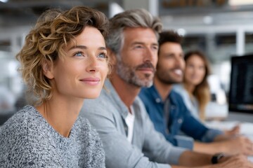 Diverse business people attending corporate seminar training