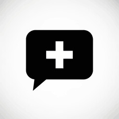 Fototapeta premium Black speech bubble icon with a white plus sign, symbolizing adding a message or positive communication.