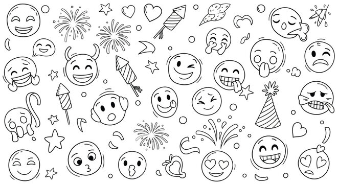 Doodle emoji celebration vector illustration for various designs and creative projects.