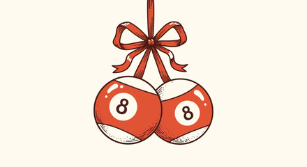 Festive Billiard Balls with Ribbon Bow Vector Illustration for Holiday Celebrations