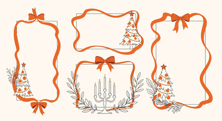 Festive Holiday Frames Vector Set for Christmas Cards, Invitations, and Decorative Design