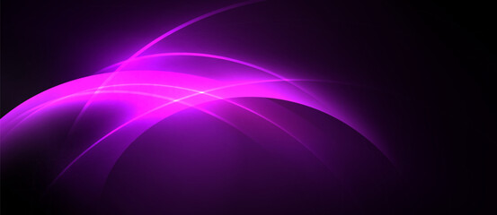 Abstract purple lines curve, intersect. Dark background creates dramatic visual effect. Brightness emphasizes flowing shapes, modern design.