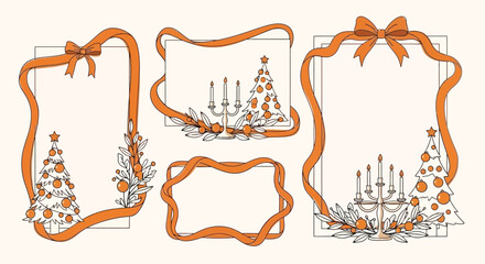 Elegant Christmas Frames Collection: Vector Borders with Ribbons, Decorations and Festive Elements