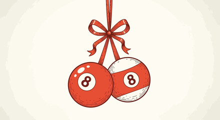 Festive Billiard Balls Ornament Illustration with Bow for Holiday Cheer and Game Enthusiasts