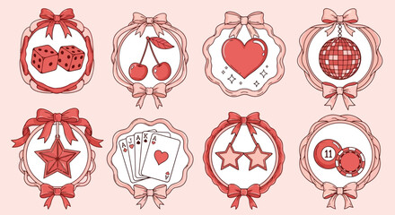 Whimsical Casino and Game Themed Round Frames with Ribbons and Bows