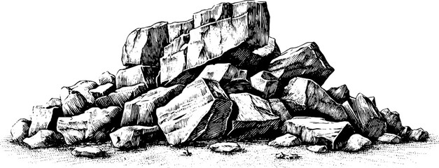 Naklejka premium Engraved decorative illustration of clastic stone pile for design and print projects