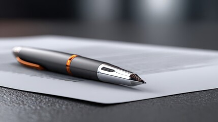 Sleek metallic writing instrument rests poised on official document paperwork
