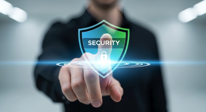 Tap into cybersecurity solutions with a professional modern digital security shield - Powered by Adobe