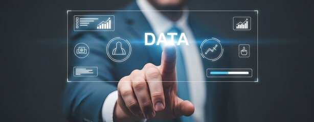 Professional analyzes data insights using advanced analytics dashboard interface now