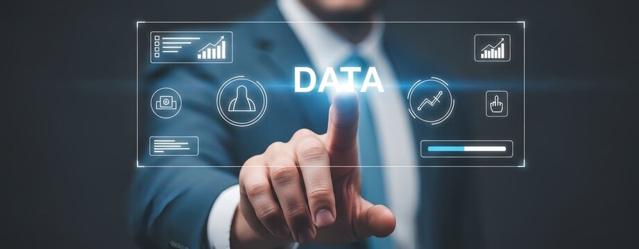 Professional analyzes data insights using advanced analytics dashboard interface now