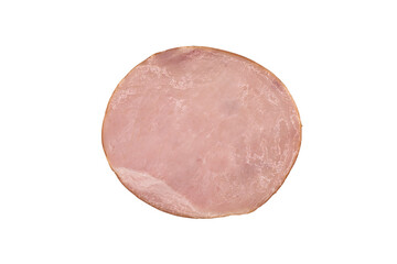 Siced smoked ham meat isolated on white background. Raw ham isolated over white
