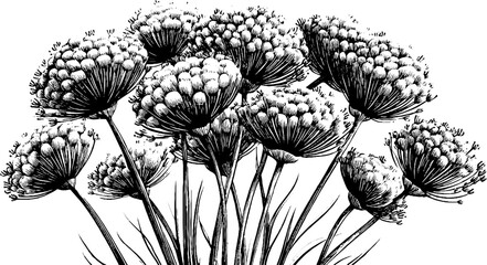 Naklejka premium Vintage engraved illustration of dried wild grass bulb cluster for botanical design