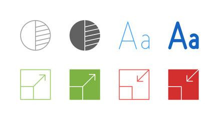 Flat Colored View Control Icon Set in Outline and Solid Style for Fullscreen and Accessibility