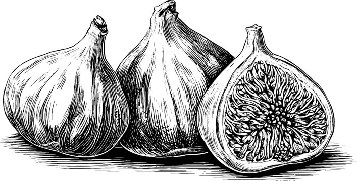 Vintage engraved illustration of folded dried fig skins for retro design and decor