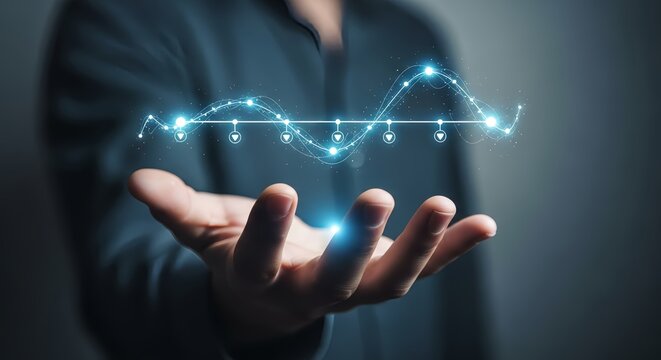 Visualize growth with glowing data chart in hand for modern business solutions now