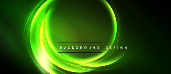 Bright green abstract lines form circular shapes. Dark background provides contrast. Text reads background design. Simple, modern aesthetic.