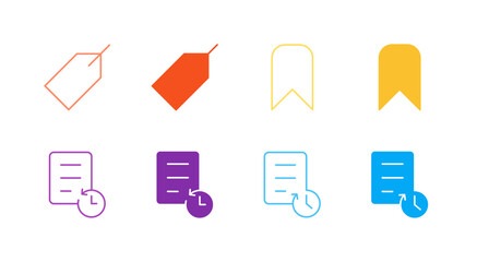 Flat Colored Tagging and History Icon Set in Outline and Solid Style for Archiving and Recent Activity