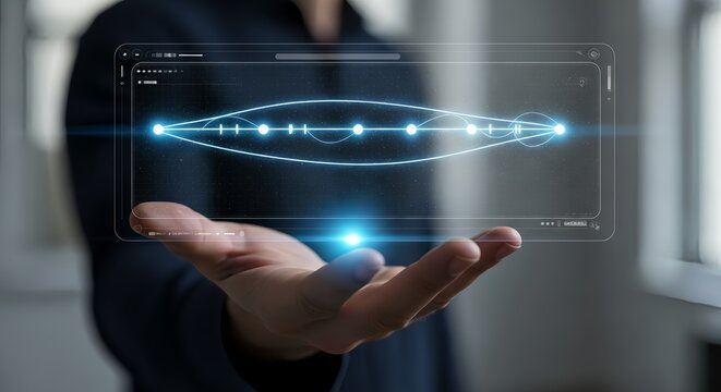 Modern technology display with virtual graph held in hand shows digital innovation