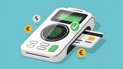Secure Payment Transaction with Card and Fingerprint Verification Illustration