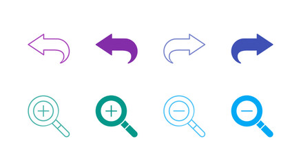 Flat Colored History and Zoom Icon Set in Outline and Solid Style for View Control and Revision Functions