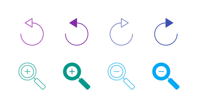 Flat Colored History and Zoom Icon Set in Outline and Solid Style for View Control and Revision Functions