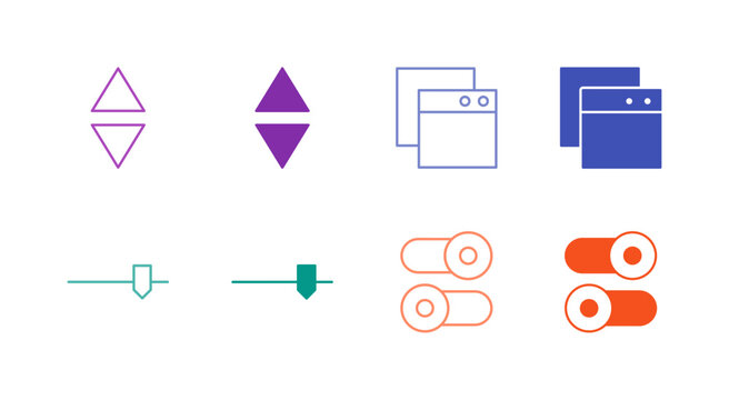 Flat Colored UI Component Icon Set in Outline and Solid Style for Navigation and Interaction Elements